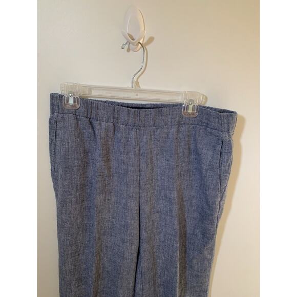 Lands End Womens Size 12P Pull-On Pants Mid Rise Wide Leg Linen Blend Blue - Picture 2 of 10